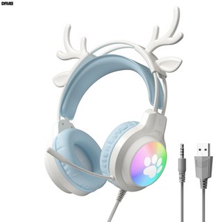 DFMEI 新款鹿耳電競吃雞耳麥RGB有線頭戴式臺式電腦耳機遊戲PS5專用, SY-G50藍色鹿PS5發光耳機, 如圖