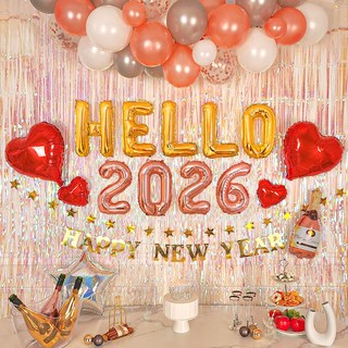 로나파티 HELLO 연말 홈 파티 16종 세트 풍선 용품, 1 HELLO 골드+숫자 로즈 SET