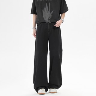 復古純色寬鬆直筒牛仔褲 四季男女同款休閒工裝褲