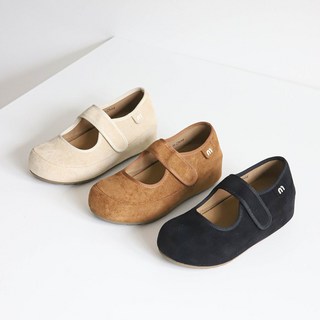 모꼬지 여성용 아테네 스웨이드 누벅 키높이 메리제인 로퍼 슬립온 플랫 단화 4cm