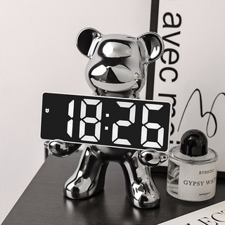 리틀보트 베어브릭 LED 탁상시계, 실버