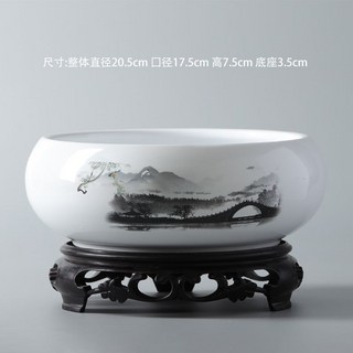 水培花盆 銅錢草 睡蓮 水蓮 陶瓷圓形盆, 【TX小橋人家】-20（帶底座）,陶瓷, 1個