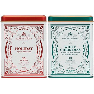 Harney & Sons 티 홀리데이 번들 - 홀리데이 및 화이트 크리스마스 티 선물 틴 2개 팩 (총 40장), 40g