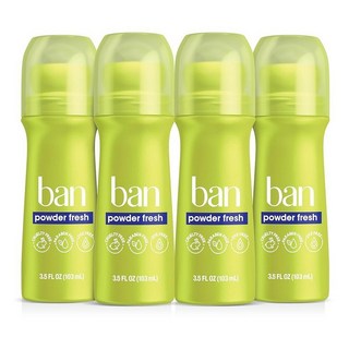 Ban 남녀공용 롤온 데오드란트 레귤러 센트 103ml 2개입 24시간 땀 방지 저자극 민감성 피부용 베이킹 소다 파라벤 황산염 무함유 크루얼티 프리 276849, Powder Fresh Invisible Roll-on