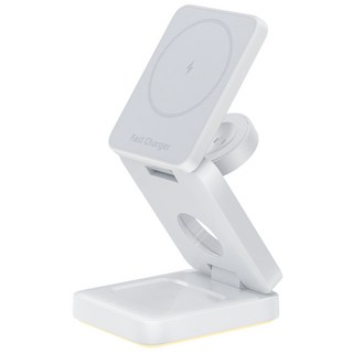 【3合1摺疊式無線充電盤】磁吸快充 手機/手錶/耳機三合一 22W 磁吸支架 無線充電座 夜燈功能, 三合一摺疊充電盤【白色】, 1個