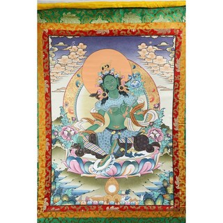 《博古珍藏》手繪綠度母唐卡壁掛，西藏密宗文物，121 x 88公分，非棉布針織堆綉, 1個