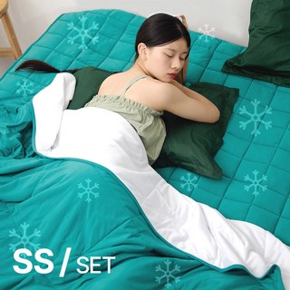 폼폼팩토리 시원한 냉감이불+냉감패드 침구세트 양면사용 여름 쿨 냉감 화이트 그린침구세트