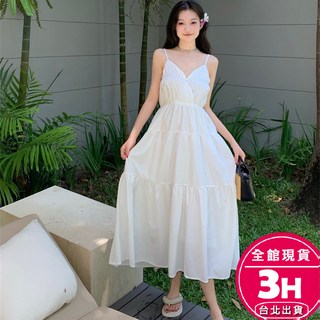 【梨卡】隔日到貨女裝白色長洋裝【有內裡】細肩帶連身裙韓系洋裝露背連身裙顯瘦GA063【現貨24H】, 如圖色【有內裡】,S-現貨馬上出貨