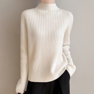 秋冬加厚針織打底衫 半高領坑條毛衣上衣