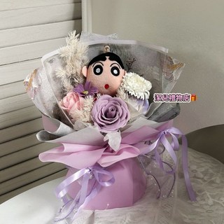 七夕情人節乾燥花束禮物：氣氛燈髮帶禮盒，滿天星，適合生日告白聖誕送女友情侶閨蜜, 紫色+禮物袋