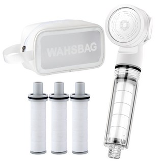 루본 강력 수압 상승 올인원 포켓 여행용 미니 샤워기 세트 필터 1+3개 포함 워시백 패키지, 화이트, 1개