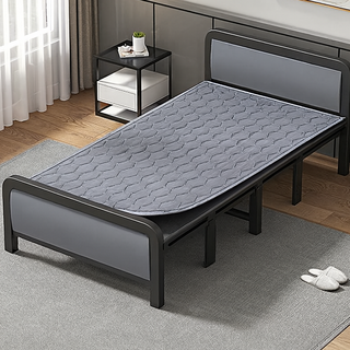 심플한 학생용 휴대용 1인 낮잠용 편안한 접이식 침대, 검은색+매트리스