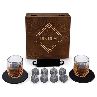 Decdeal 아이스 와인 스톤 + 유리 와인잔 클립 컵받침 위스키 세트, 1세트