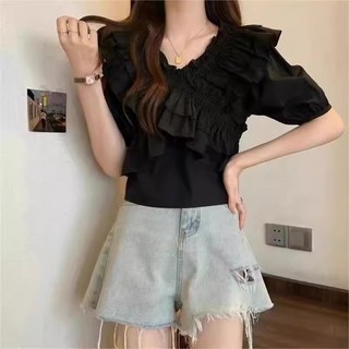 여성댄스복 상의 라인댄스복 크롭 의상 블라우스 댄스복 프릴