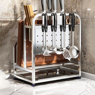 가정용 주방정리 스텐 올인원 칼블럭 수저통 다용도 스탠드형 키친툴 홀더 도마거치대, 실버, A6, 1개