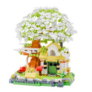 [나노킹-호환블럭] 트리하우스 벚꽃나무 시리즈 나노블럭 DN062, 1개, 그린 벚꽃하우스