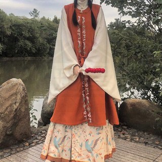 梨花閣亭 漢服女【鶯嚀】明制立領刺繡比甲馬面裙 日常秋冬套裝