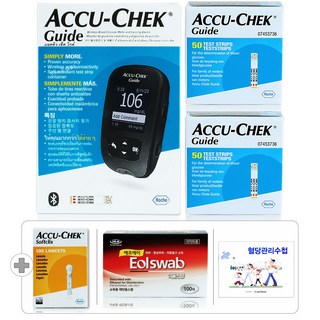 아큐첵 가이드 혈당계+시험지100매+정품침100+솜100+수첩, 1세트
