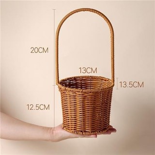 芯苼 手工編織提籃 花藝插花籃 花店包裝籃 藤塑花籃 323313640, 小號圓形 藤膠花籃, 1個