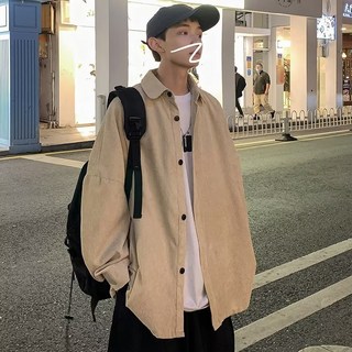 男士燈芯絨長袖襯衫 秋季設計感小眾INS雅痞外套 港風日系襯衣