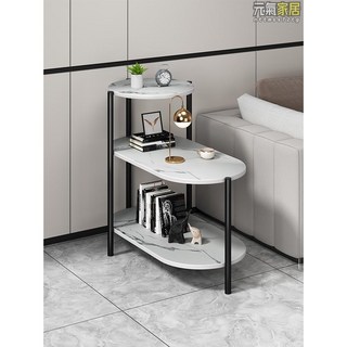 茶幾客廳家用小桌子小戶型沙發邊幾邊柜輕奢茶桌置物架臥室床頭桌床頭櫃 邊櫃 側櫃 儲物櫃 置物架, 1個, 黑石紋（黑架）80*40*78（高）,組裝