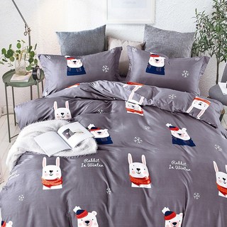 HOFY 台灣製床包組 雲柔織床包枕套 小兔小熊冬季雪兔床包P892