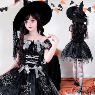 臺灣出貨 發票【萬聖節】萬聖節服裝魔法師演出服闇黑幽靈魔女網紗蓬蓬裙女巫裝巫婆連衣裙 萬聖節服飾 萬聖節服裝 cos裝