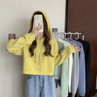 短款連帽衛衣 大尺碼寬鬆長袖上衣