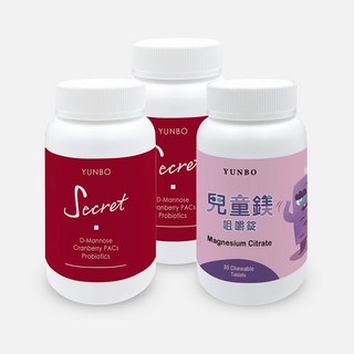 【YUNBO 澐上】兒童私密處保健組(舒密派對2入+兒童鎂1入)-蔓越莓益生菌，呵護寶貝健康成長, 1個