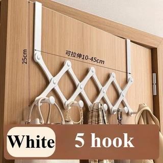 금속 도어 백 후크 접이식 벽걸이 형 의류 보관함 비 구멍 텔레스코픽 - 침실에 적합, 08 White  5  Hook