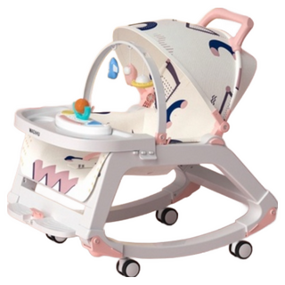 五合一多功能嬰兒安撫椅 防嗆奶搖搖床 幼兒餐椅 搖籃躺椅 新生兒嬰兒床 寶寶手推車 哄娃神器 周歲禮物, 旗艦款-維爾粉【8合一功能+贈蚊帳】