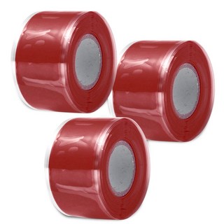 실리콘 자기 융착 방수 절연 전기 무점착 테이프 25mm x 1.5M 3개세트, 빨강, 3개