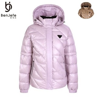 벤제프 BO5MWDW803 여성 GLOSSY 사선퀼팅 소매 디터쳐블 후드 다운 점퍼 2436210
