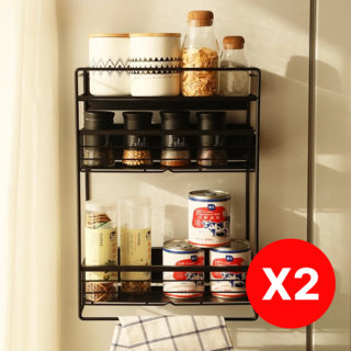 루베아 자석형 틈새 슬라이드 수납랙 무설치 수납 정리대, 블랙, 1세트