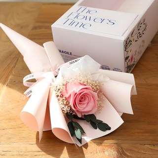 뷰티풀데코센스 생화 프리저브드 LED 한송이 장미 꽃다발 + 핸들케이스, Pink