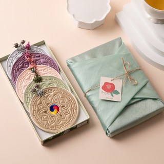 한국 전통 태극 컵받침 5P 세트 외국인선물 한국기념품, 1개, 혼합색상