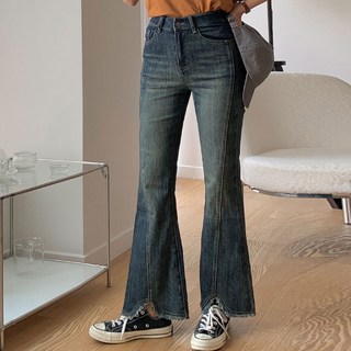 루나진 여성용 절개워싱 부츠컷 청바지 스판 허리밴딩 XS~XL까지 키큰언니 청바지