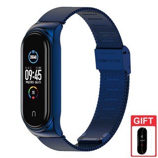 適用於小米手環10/9/8/7/6/5 金屬米蘭腕帶 不鏽鋼替換錶帶 卡扣錶帶, 藍色,小米手環6, 1個