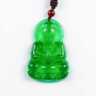 臺灣出貨 天然冰種翡翠色玉佛吊墜女款淺綠飄花彌勒佛笑佛玉石掛件 佛公 彌勒佛項鍊女 笑佛玉墜 吊墜 玉觀音, 滿綠玉觀音, 1個