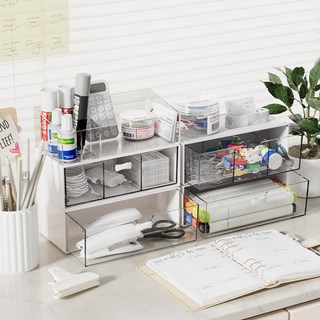 透明化妝品收納盒 亞克力抽屜式桌面整理盒 辦公室雜物置物架, 1個, 頂部分格