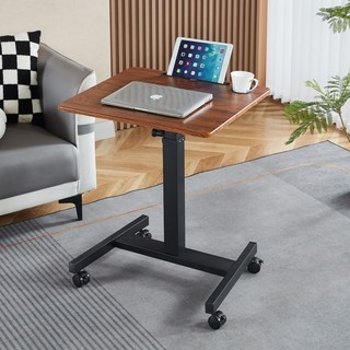 站立式工作台 移動電腦桌 床邊桌 直播桌 升降桌 站立辦公電腦架, 【胡桃面板 黑色桌架】,【平整大桌面款】