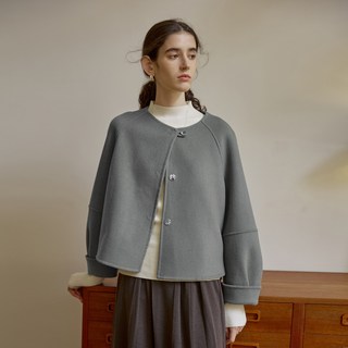 【法式小香風】毛呢外套 女式外套 短款外套 毛呢上衣 春秋上衣 雙面呢 寬鬆圓領 氣質通勤 百搭短款