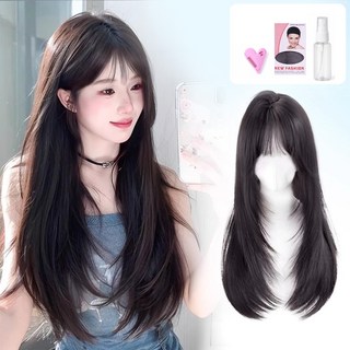 Novah 여성 롱 통가발 자연스러운 레이어드 생머리 볼륨 데일리 패션 가발 긴머리 전체가발 60cm, 1개, 브라운블랙