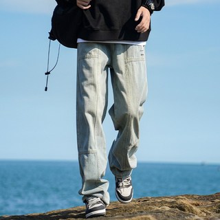 男士寬鬆牛仔褲 潮流休閒闊腿工裝褲