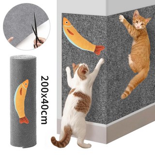 사시한사 잘라쓰는 고양이 스크래쳐 벽지 강력 접착 소파 벽면 긁힘방지 수직 겸용 매트 물고기 장난감 포함, 1개, 그레이