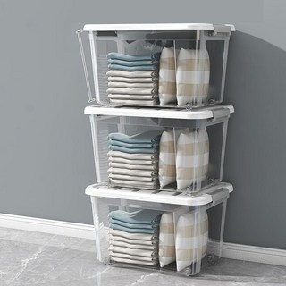 透明加厚收納箱家用大容量儲物箱塑料收納盒衣服零食玩具整理箱子, 1個, 透明色:大號