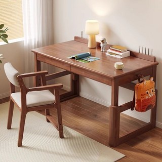 XEED實木書桌 傢用書桌電腦桌 學生寫字桌 臥室辦公電腦桌 可陞降學習桌子 多功能桌子, 原木色實木單桌,120*60*75cm