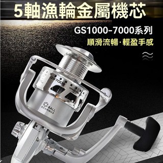 GS1000-7000系列 5軸金屬機芯釣魚捲線器 - 順滑輕盈手感佳, 銀色GS2000型（小號）,不送綫