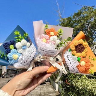 成品針織花 DIY手工花束 毛綫針織仿真花 手工編織花 畢業花束 女神節禮物, 1個, 毛線花-夢幻紫,成品發貨