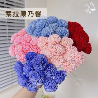 現貨 索拉康乃馨手工通草花 母親節花束 擴香花 花藝材料 (含桿子), 天空藍/一支（淺）, 1個